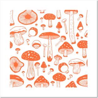 Red Mushroom Boho Cute Pattern Posters and Art